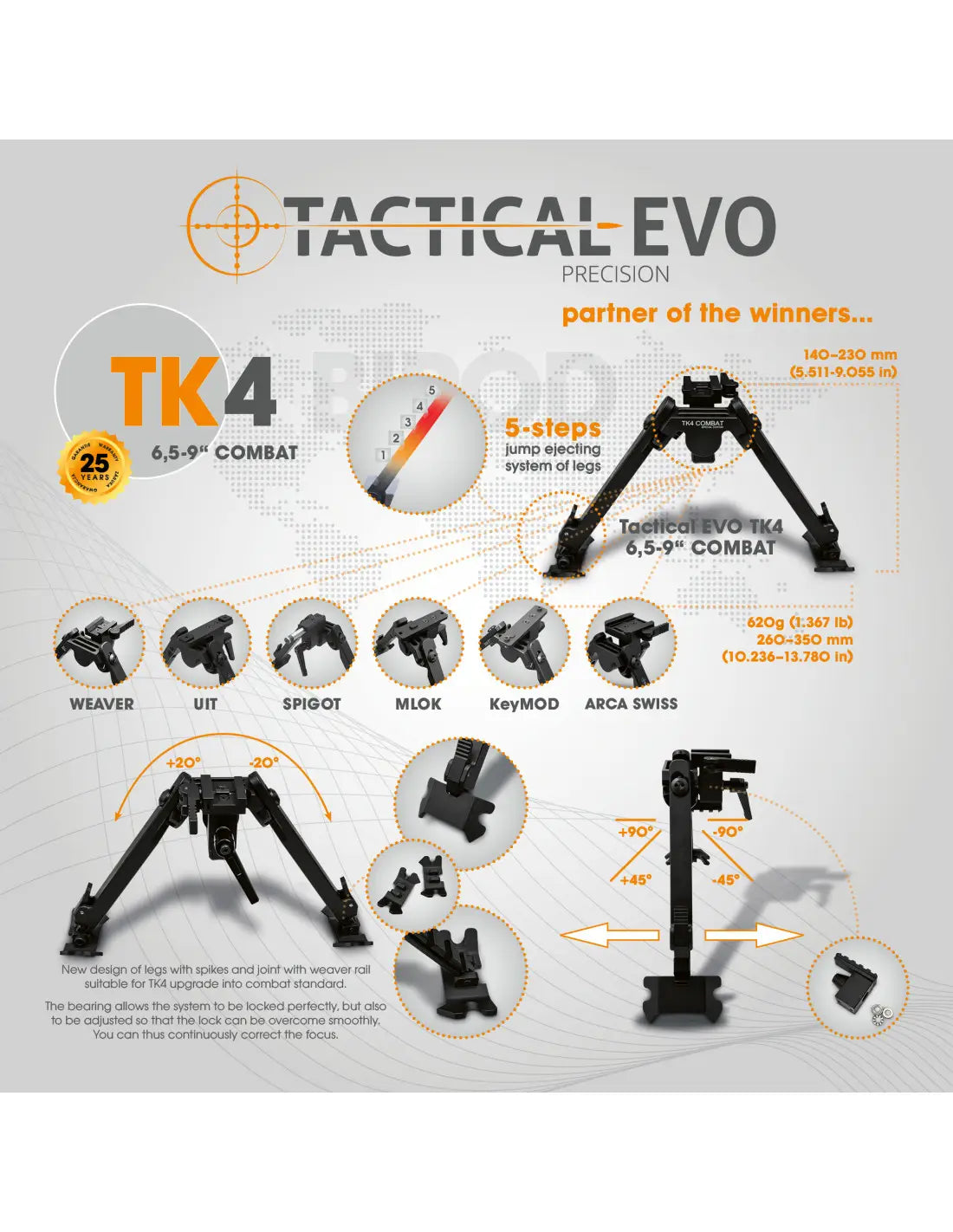 Bipiede tattico Combat TK4 6,5-9"