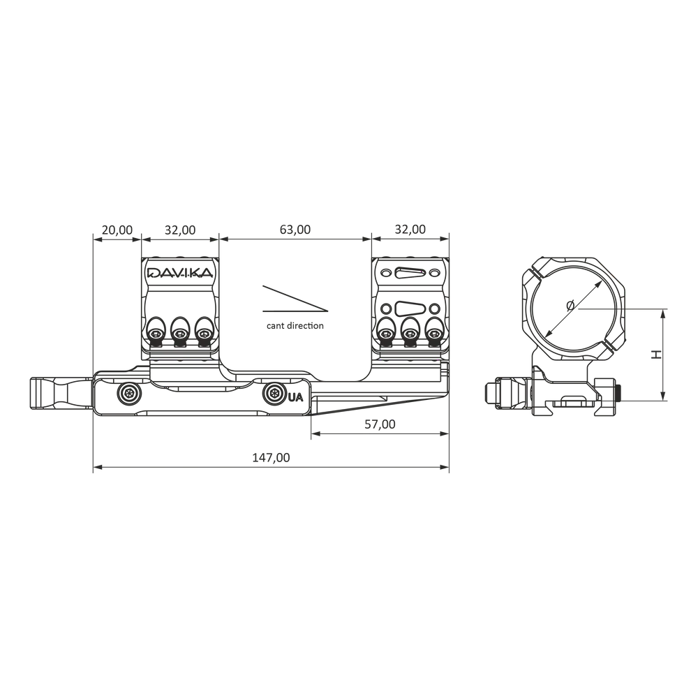 34 mm attacco per ottica cantilever | Base Picatinny QD Ergo